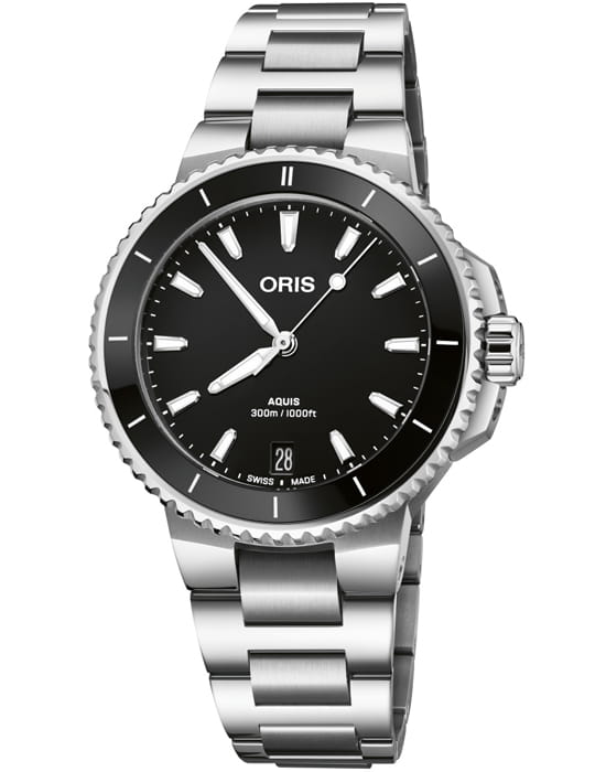 Oris Oris Aquis 01 733 7792 4154-07 8 19 05P  01 733 7792 4154-07 8 19 05P механические мужские часы черный циферблат, браслет нержавеющая сталь — вид спереди